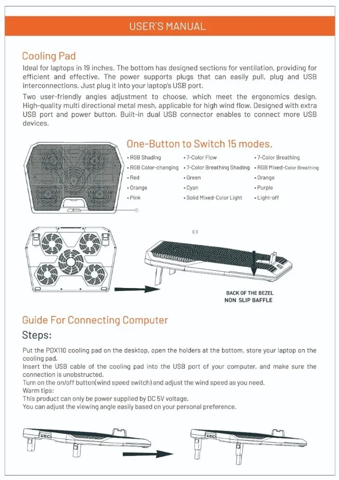 angled cooling pad setup variables