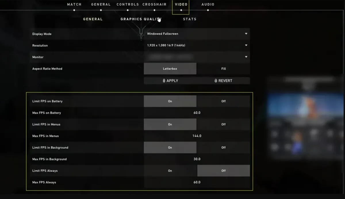 in-game FPS cap setting
