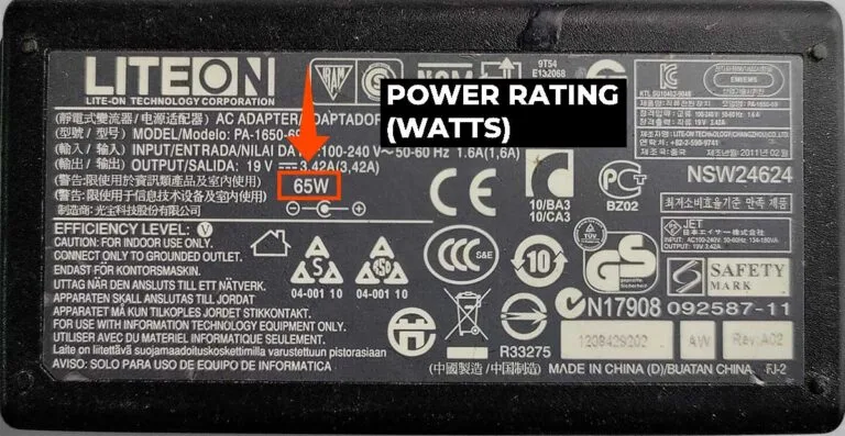 laptop charger wattage rating
