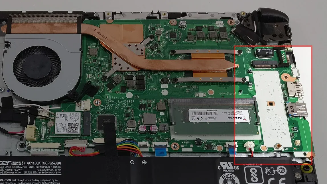 laptop M.2 NVMe slot placement