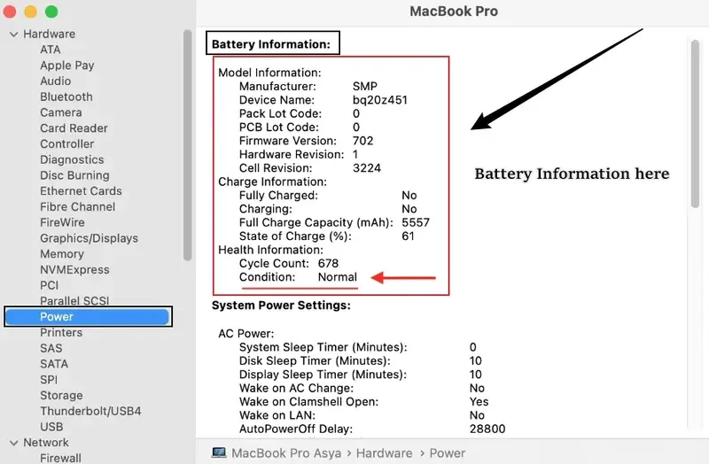 How to Fix Service Recommended Battery Message on MacBook 3 MacBook battery health System Information check
